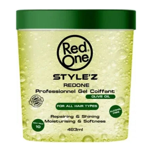 Red One Style'z Professional Hair Olive Gel 483ml strong hold styling gel with olive oil