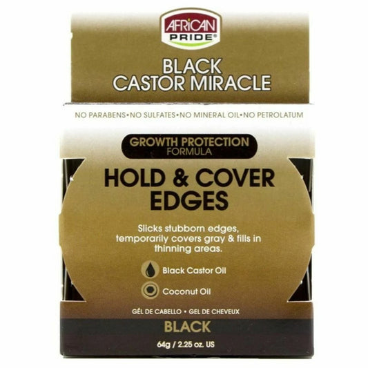 African Pride Black Castor  Hold & Cover Edges Black - 2.25 Oz - product detail | CC Hair & Beauty