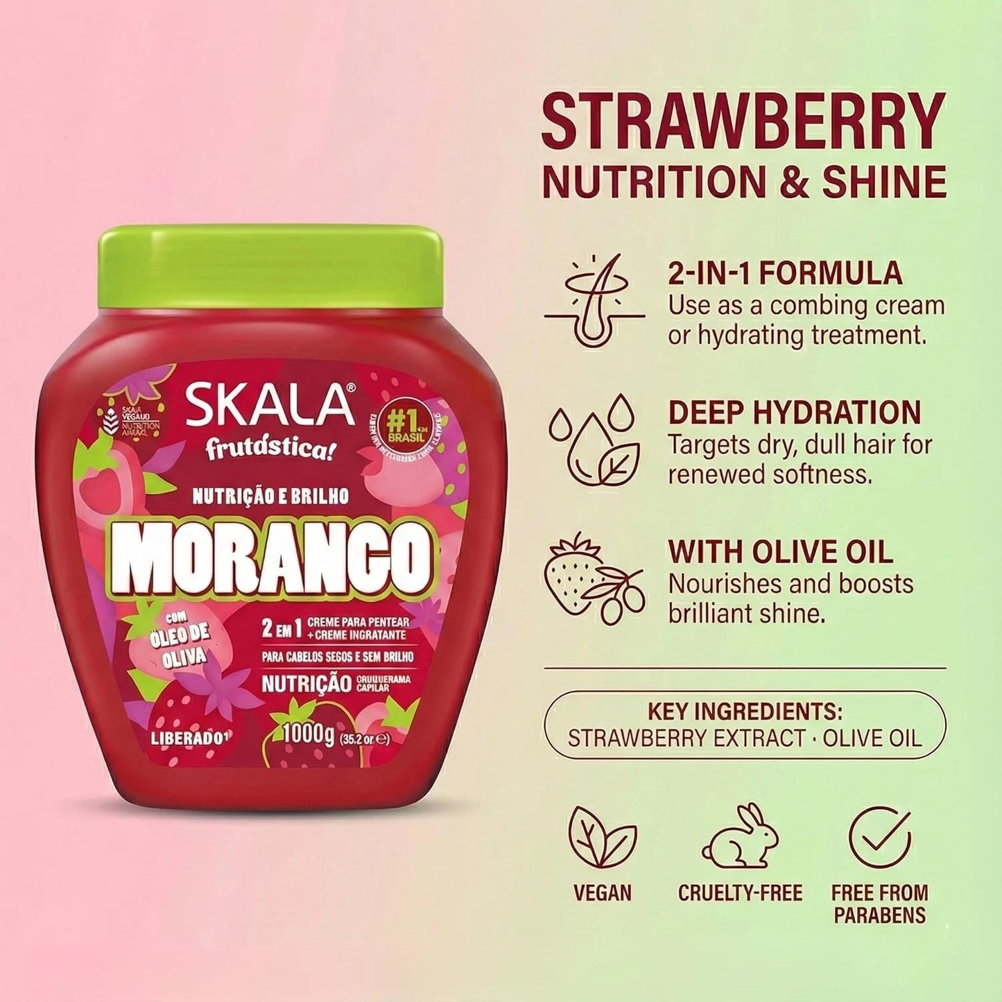 Skala Fruitastic Strawberry 2 In 1 Hair Treatment + Leave In Cream 35.2 Oz