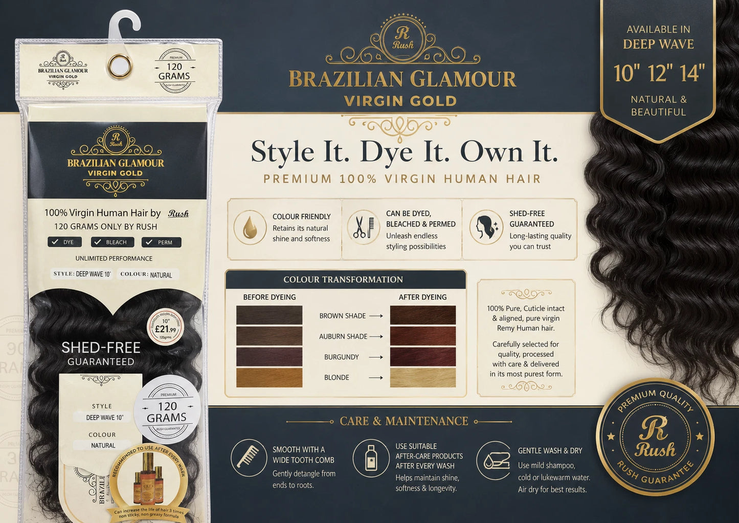 Rush Human Hair Brazilian Glamour Virgin Gold Deep Wave Bulk - Natural - view 4