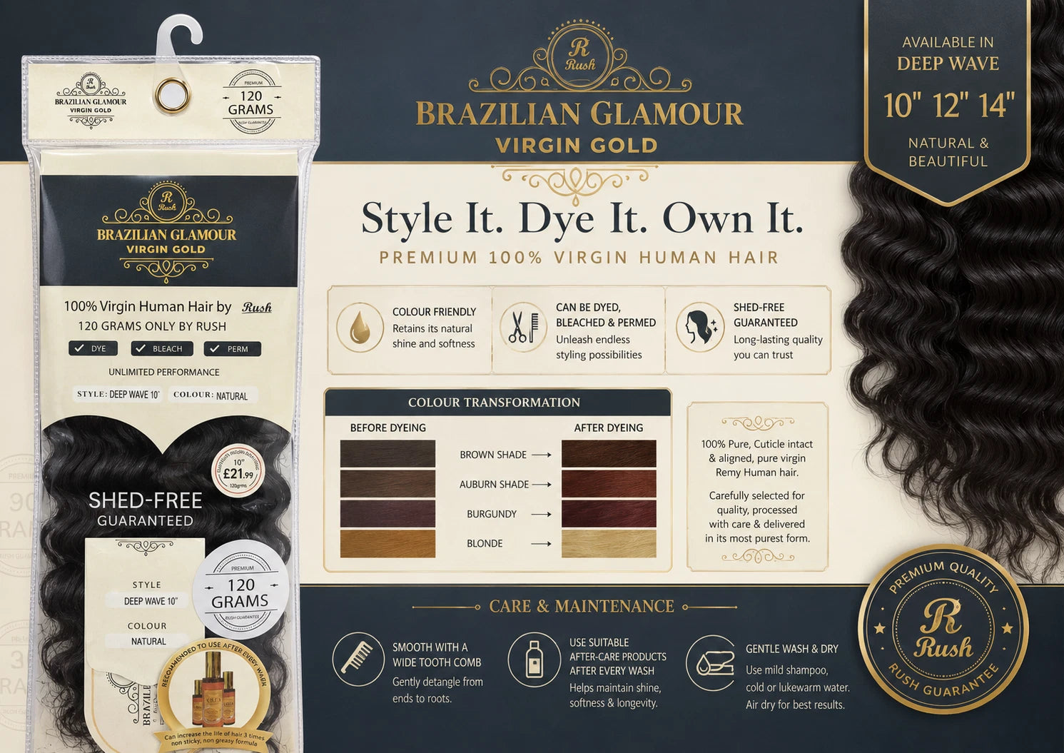Rush Human Hair Brazilian Glamour Virgin Gold Deep Wave Bulk - Natural - view 4