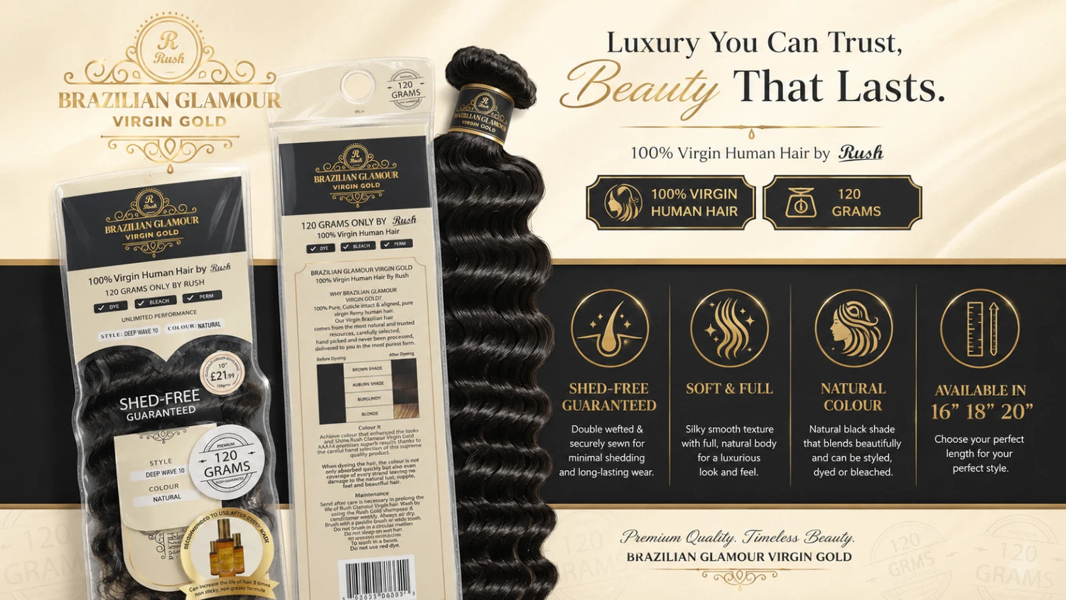 Rush Human Hair Brazilian Glamour Virgin Gold Deep Wave Bulk - Natural - view 5
