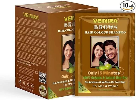 Veinira brown hair colour shampoo x 10 sachets