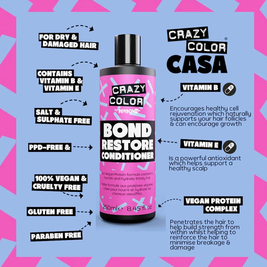 Crazy Color Bond Restore Conditioner For Dry Damaged, Bleached Hair 250ml