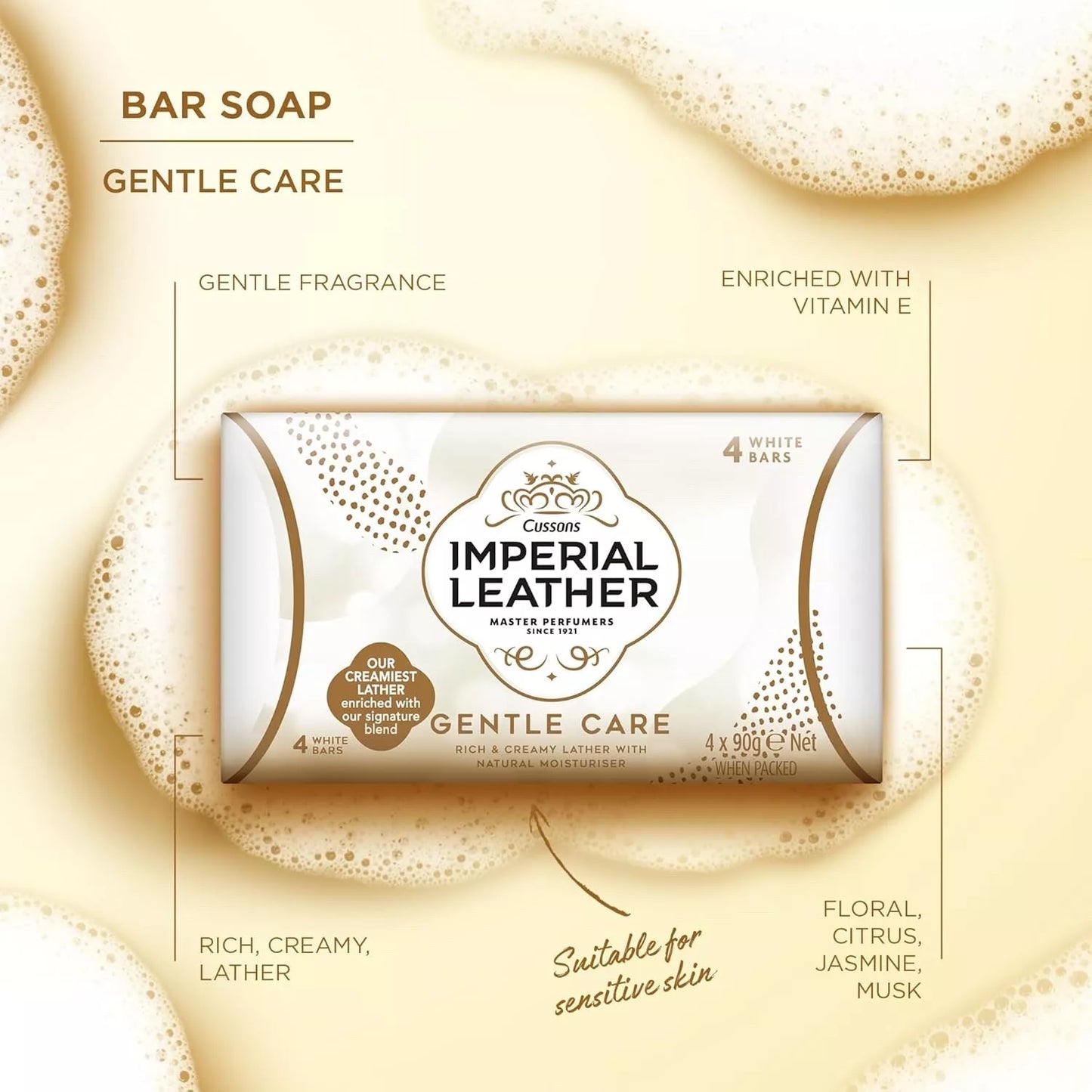 Imperial Leather Gentle Care Rich & Creamy 4 White Soap Bars