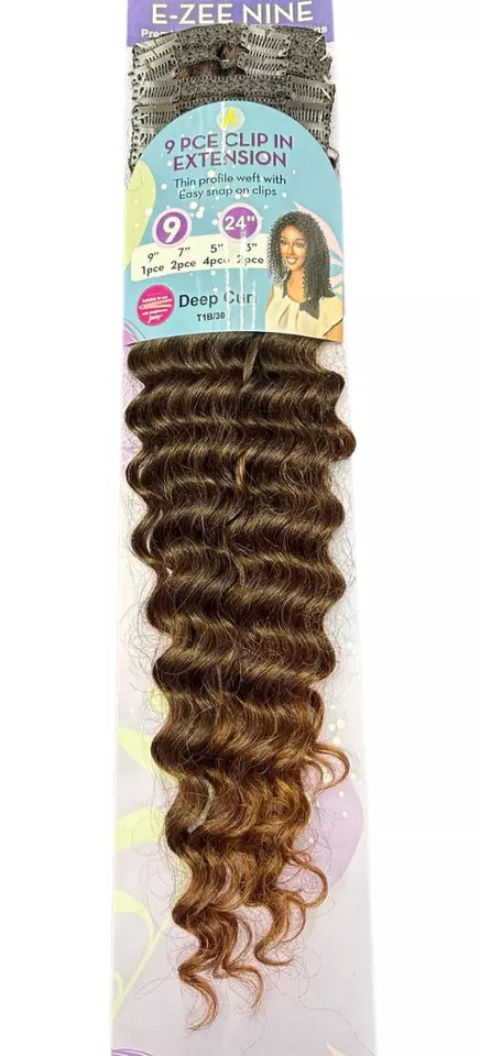 E-Zee Deep Curl 9 Pieces Clip In Hair Extension 24"