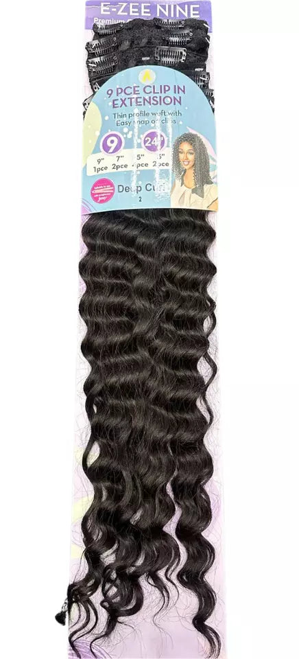 E-Zee Deep Curl 9 Pieces Clip In Hair Extension 24"