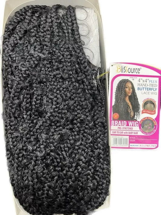 BlisSource ButterFly Box Braid 4x4 PLUS HAND-TIED Braid Lace Wig 28"