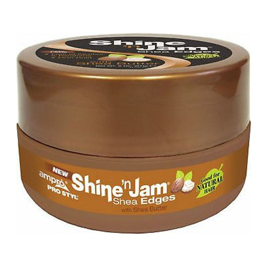 Ampro Shine N Jam Shea Edges Conditioning Gel 2.25oz jar for strong hold edge control