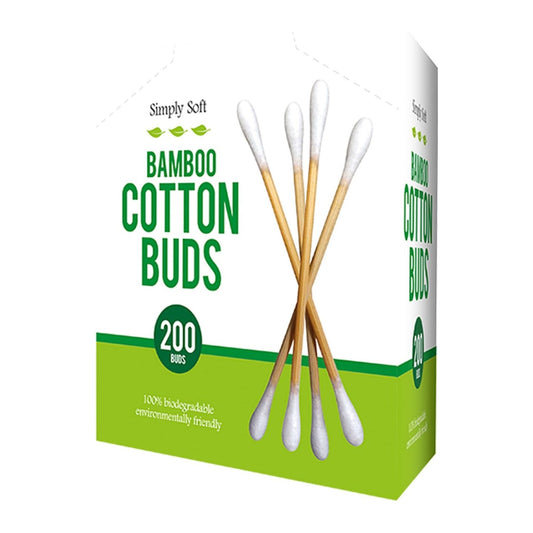 Simply Soft Bamboo Cotton Buds 200 pack with dual cotton tips on bamboo shafts