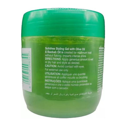 Sof N Free Olive & Baobab Styling Gel 500ml tub for nourishing hold on all hair types
