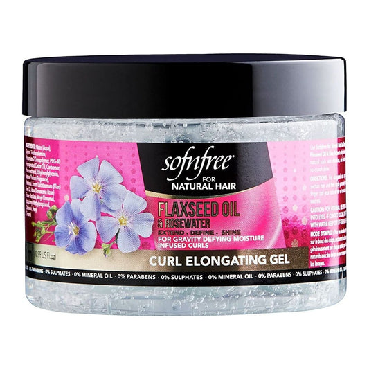 Sof N Free Flaxseed Oil & Rosewater Curl Elongating Gel 11oz jar for defined stretched curls