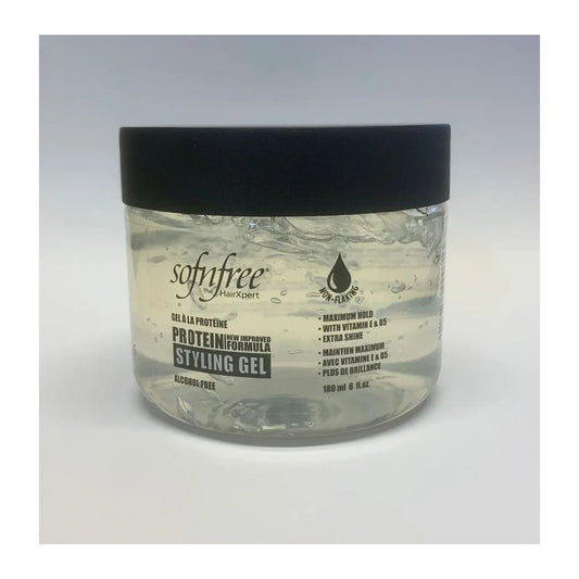 Sof N Free Protein Styling Gel Clear 6oz (180ml) jar for firm hold and non-flaking waves