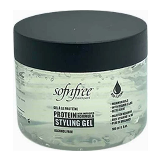 Sof N Free Protein Styling Gel Clear 6oz (180ml) jar for firm hold and non-flaking waves