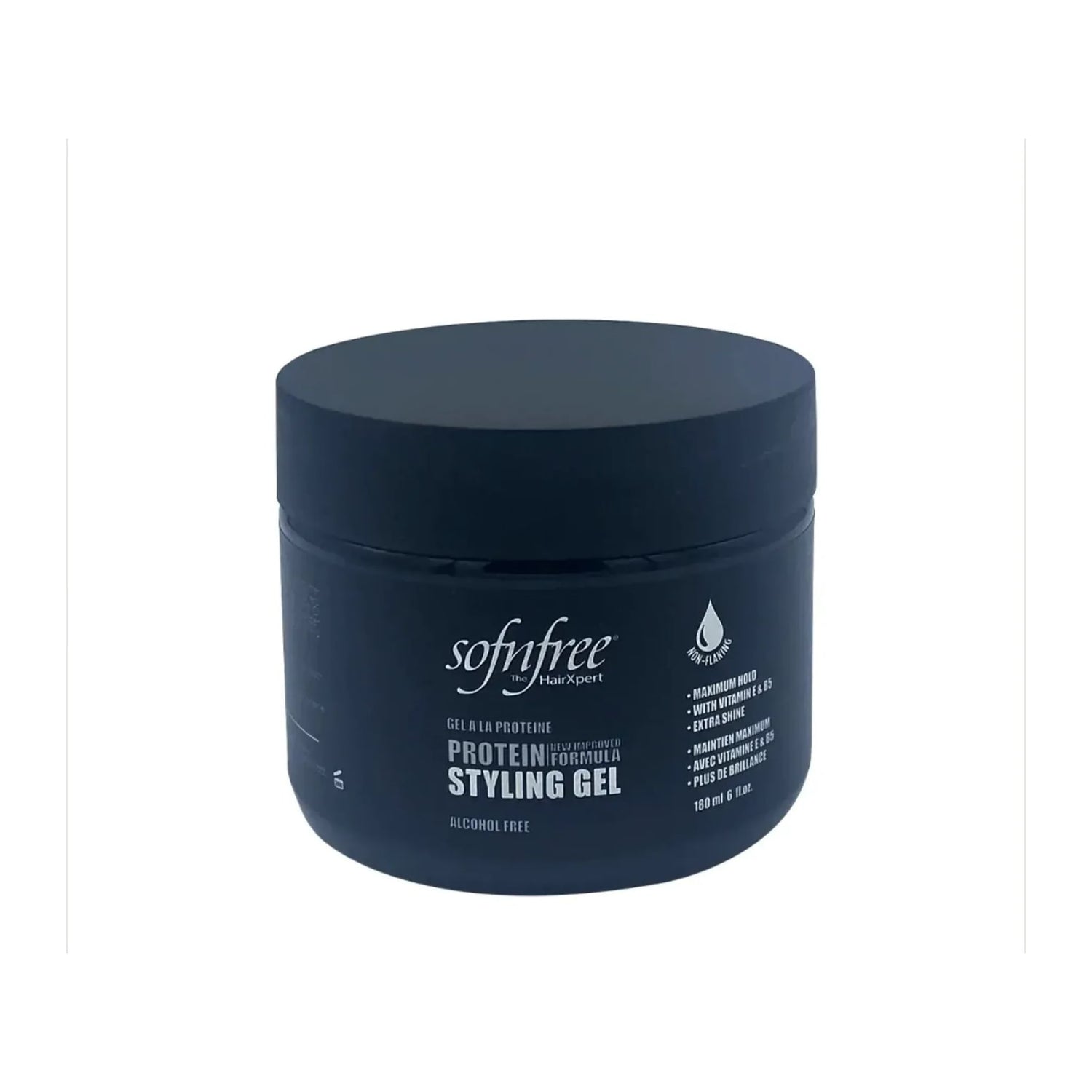 Sof N Free Protein Formula Styling Gel Black 500ml tub for flexible hold on afro and natural hair