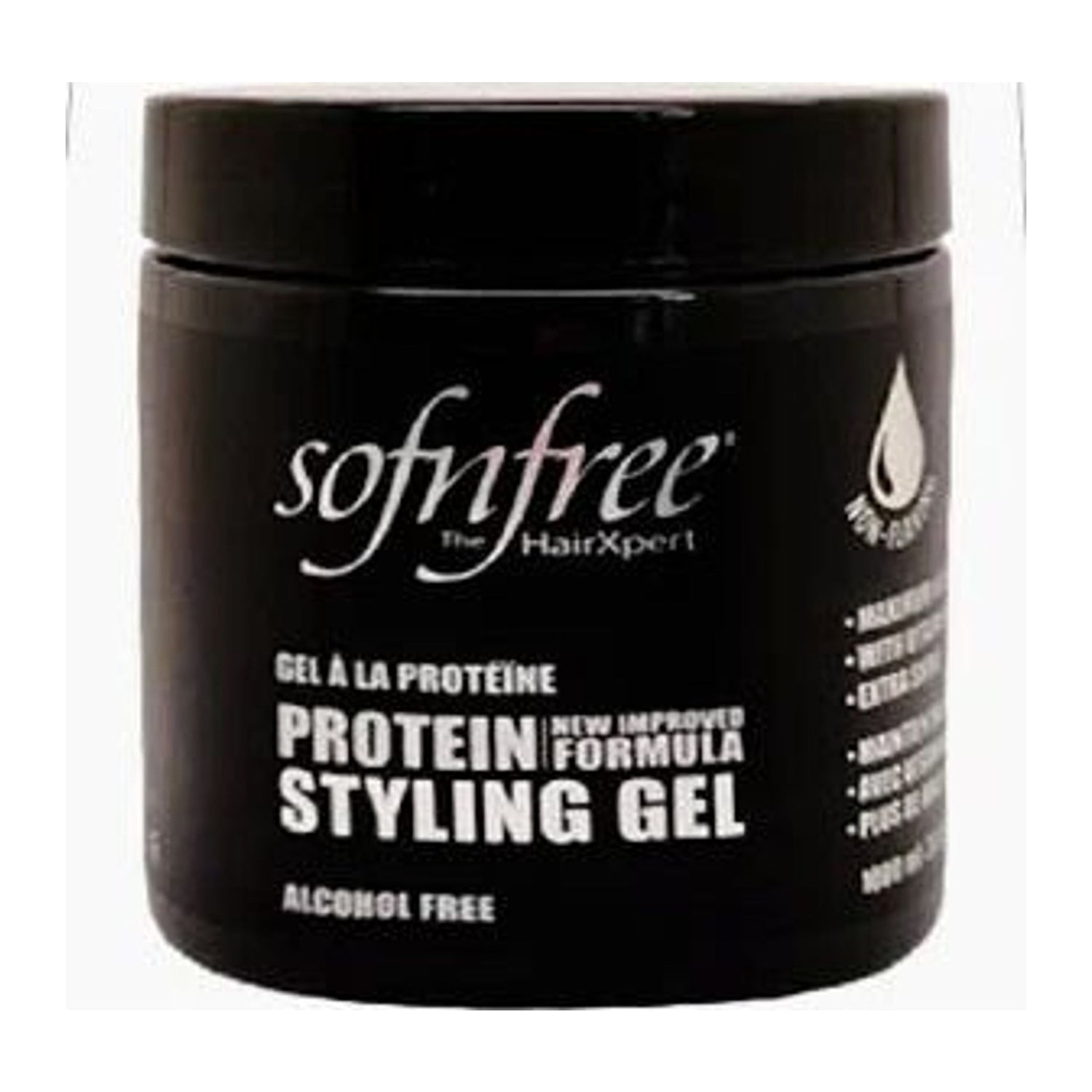 Sof N Free Protein Formula Styling Gel Black 500ml tub for flexible hold on afro and natural hair