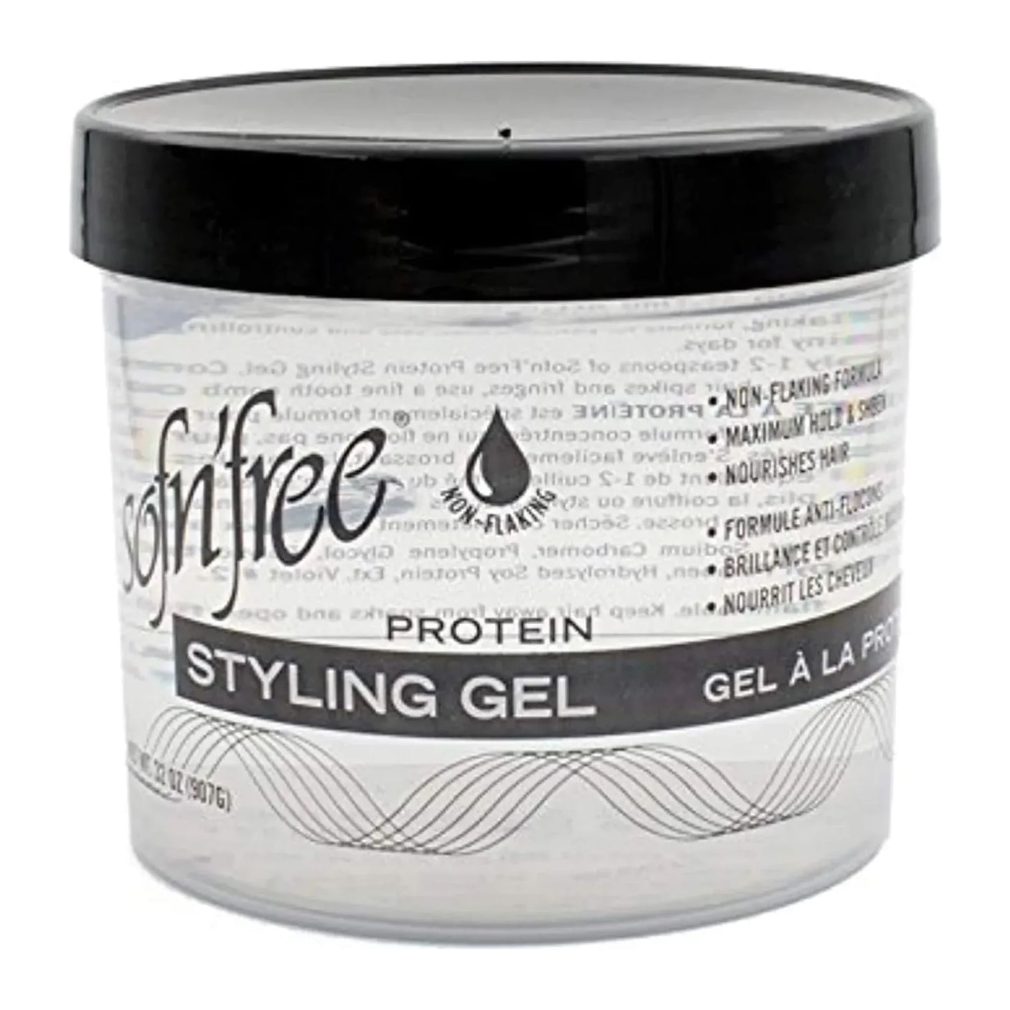 Sofn'free The Hair Xpert Protein Styling Gel tub for firm hold sets and waves