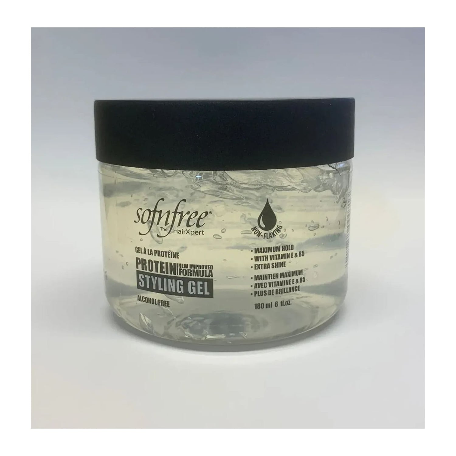 Sofn'free The Hair Xpert Protein Styling Gel tub for firm hold sets and waves