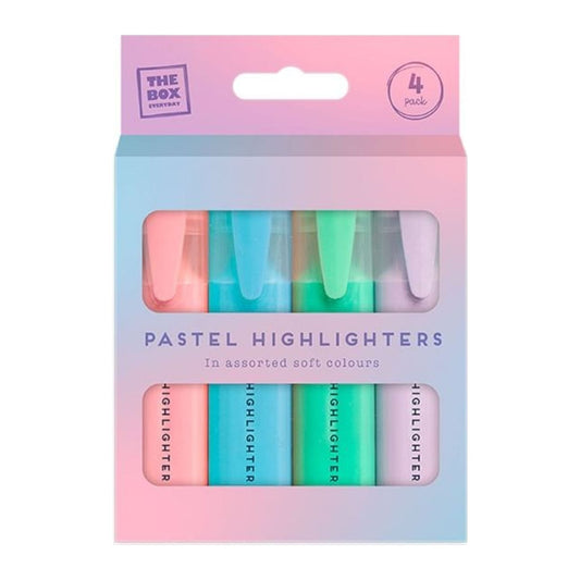 The Box Everyday Pastel Highlighters 4 pack in lilac, pink, mint and blue with pocket clips