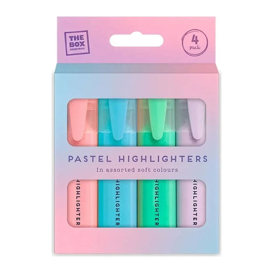 The Box Everyday Pastel Highlighters 4 pack in lilac, pink, mint and blue with pocket clips