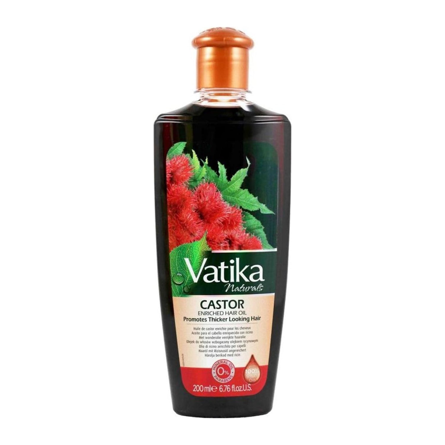 Vatika Naturals Castor Enriched Hair Oil 6.76oz bottle with castor, rosemary and lemon oils
