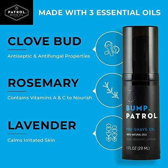 Bump Patrol Pre-Shave Oil for Men with Natural Essential Oils - Smooth Shave, Softer Skin - 1 oz