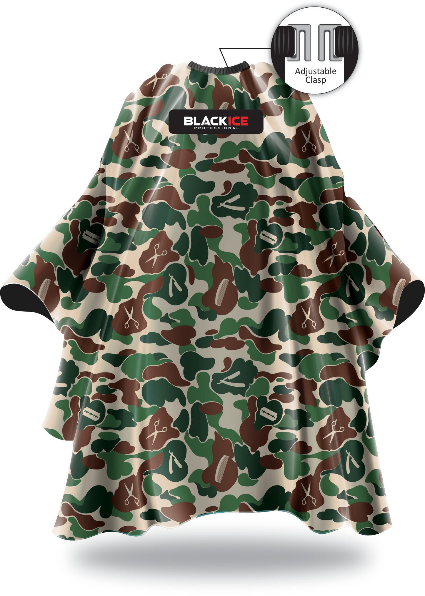 Black Ice Barber Styling Cape "Original Camo" Hook Closure 59"x55" #BVE09CAM