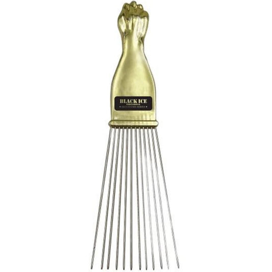 Black Ice Stylish Gold Handle Metal Pick Comb #BIC212T