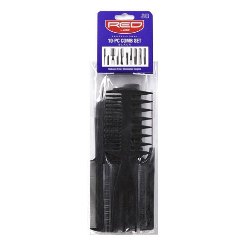 Red By Kiss pro comb 10-piece set, black, 1 Pack, 3 Pack