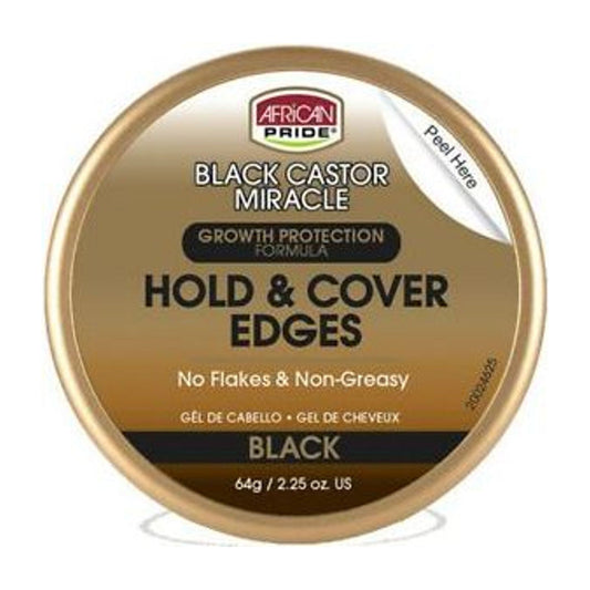African Pride Black Castor Hold & Cover Edges Black - 2.25 Oz - product detail | CC Hair & Beauty